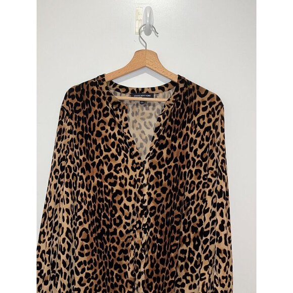 Jones New York Leopard Print Long Sleeve Button Front Blouse Women's Size XL - Picture 2 of 8